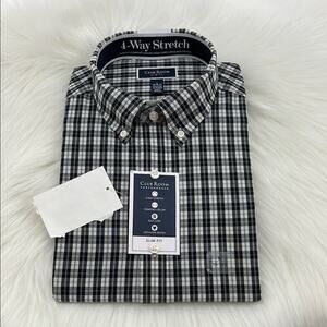 Club Room Performance Slim Fit Long Sleeve - Black/White Plaid - Large - NWT